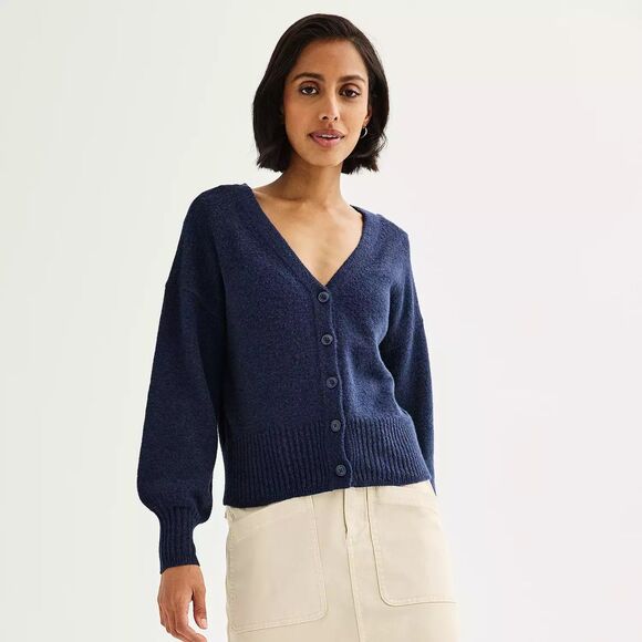 Sonoma Blue Balloon Sleeve Button-Front Cardigan - Small - Picture 1 of 10